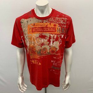 Natural Exchange Men's Graphic T Shirt Size Large Red Short Sleeve Crew Neck